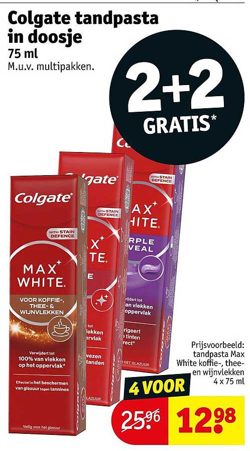Colgate tandpasta in doosje 75 ml 2+2 GRATIS*