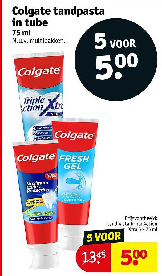 Colgate tandpasta in tube 75 ml 5 voor 5.00