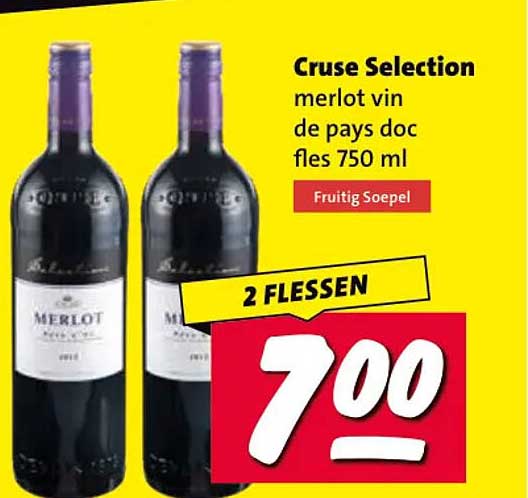 Cruse Selection merlot vin de pays doc fles 750 ml Fruitig SoepeI 2 FLESSEN