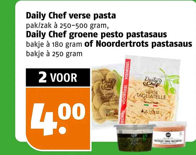 Daily Chef verse pasta, Daily Chef groene pesto pastasaus of Noordertrots pastasaus 2 voor