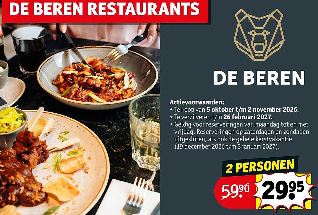 DE BEREN RESTAURANTS 2 PERSONEN