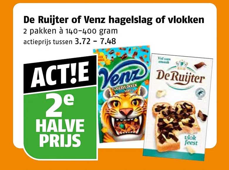 De Ruijter of Venz hagelslag of vlokken 2 pakken à 140-400 gram 2e halve prijs