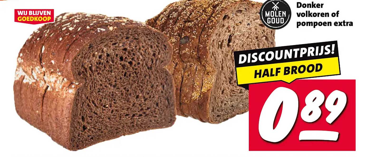 Donker volkoren of pompoen extra HALF BROOD
