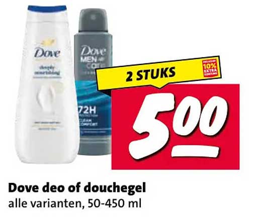 Dove deo of douchegel alle varianten, 50-450 ml 2 stuks