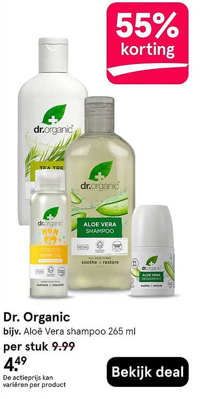 Dr. Organic bijv. Aloë Vera shampoo 265 ml 55% korting