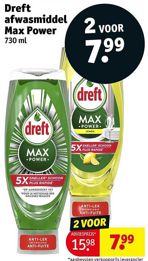 Dreft afwasmiddel Max Power 730 ml 2 voor 7.99