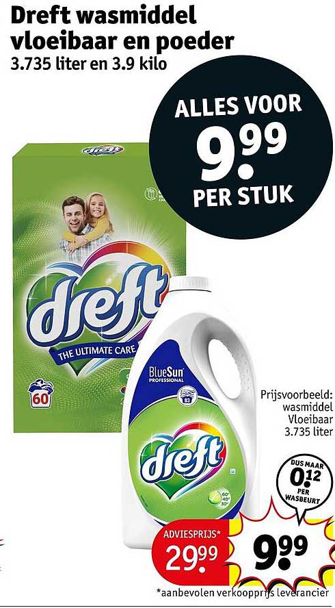 Dreft wasmiddel vloeibaar en poeder 3.735 liter en 3.9 kilo