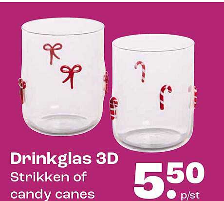 Drinkglas 3D Strikken of candy canes