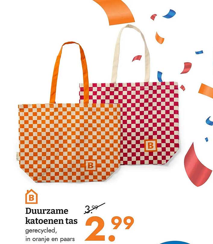 Duurzame katoenen tas gerecycled, in oranje en paars