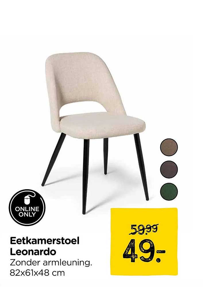 Eetkamerstoel Leonardo Zonder armleuning. 82x61x48 cm