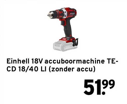 Einhell 18V accuboormachine TE-CD 18/40 LI (zonder accu)