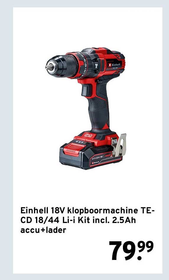 Einhell 18V klopboormachine TE-CD 18/44 Li-i Kit incl. 2.5Ah accu+lader