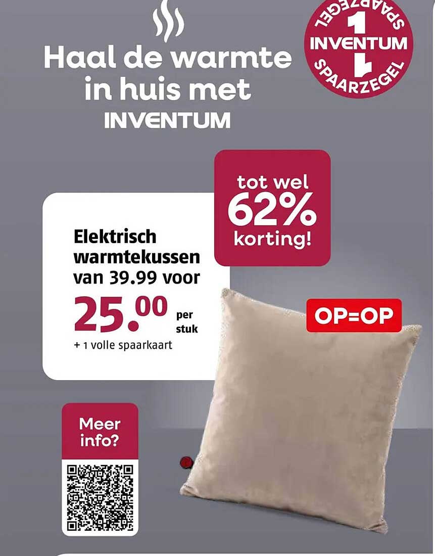 Elektrisch warmtekussen van 39.99 voor 25.00 per stuk + 1 volle spaarkaart
