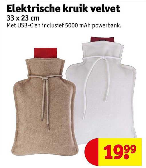 Elektrische kruik velvet 33 x 23 cm Met USB-C en inclusief 5000 mAh powerbank.