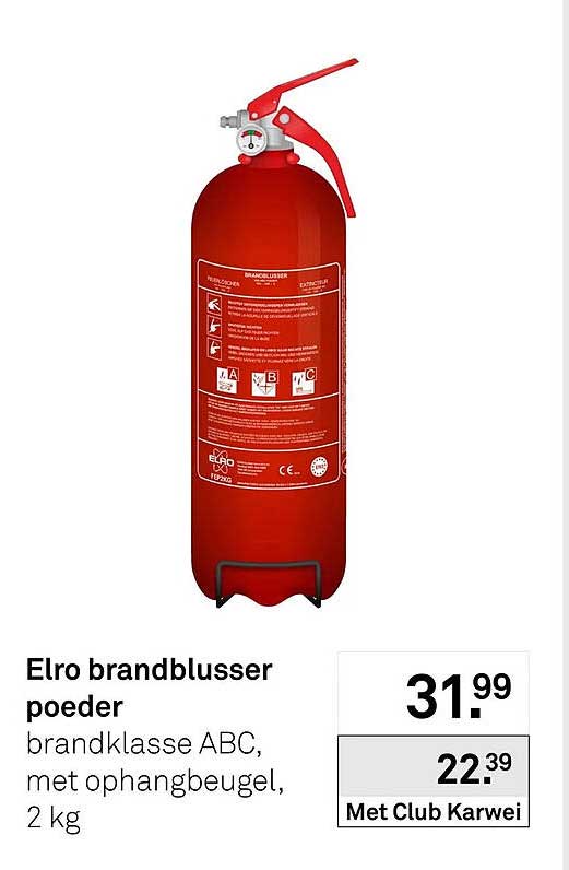 Eltro brandblusser poeder brandklasse ABC, met ophangbeugel, 2 kg