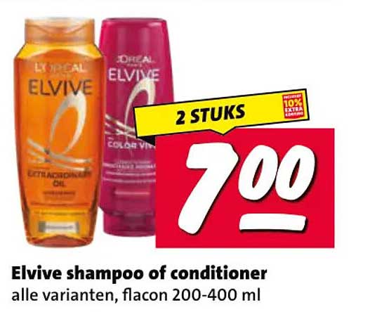 Elvive shampoo of conditioner alle varianten, flacon 200-400 ml 2 STUKS