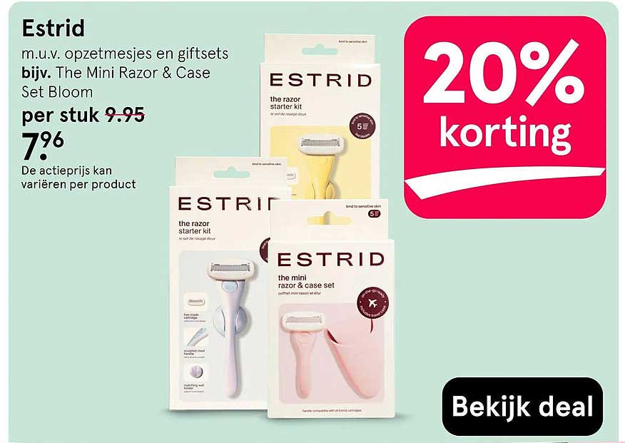 Estrid m.u.v. opzetmesjes en giftsets bijv. The Mini Razor & Case Set Bloom 20% korting