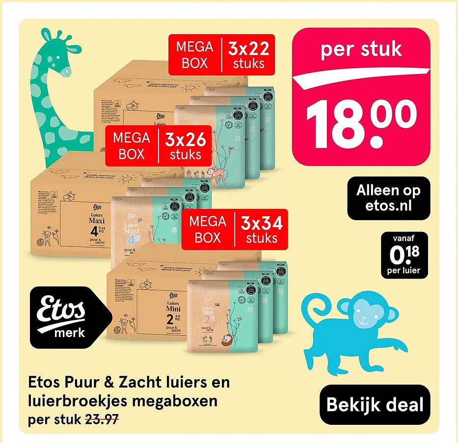 Etos Puur & Zacht luiers en luierbroekjes megaboxen