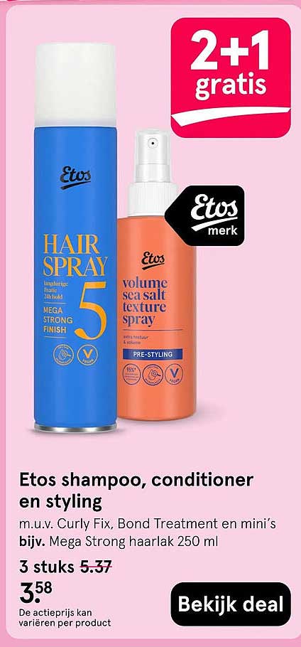 Etos shampoo, conditioner en styling 2+1 gratis