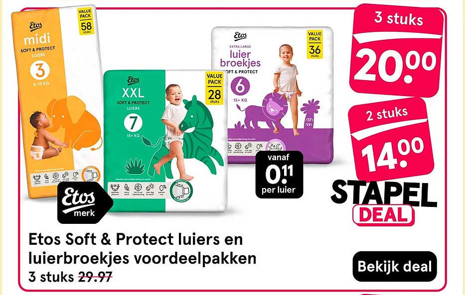 Etos Soft & Protect luiers en luierbroekjes voordeelpakken