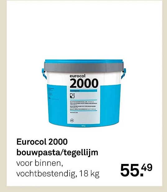 Eurocol 2000 bouwpasta/tegellijm voor binnen, vochtbestendig, 18 kg