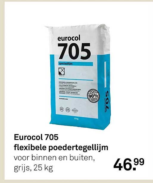 Eurocol 705 flexibele poedertegellijm voor binnen en buiten, grijs, 25 kg