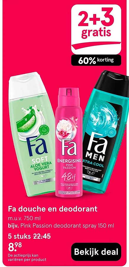 Fa douche en deodorant 2+3 gratis