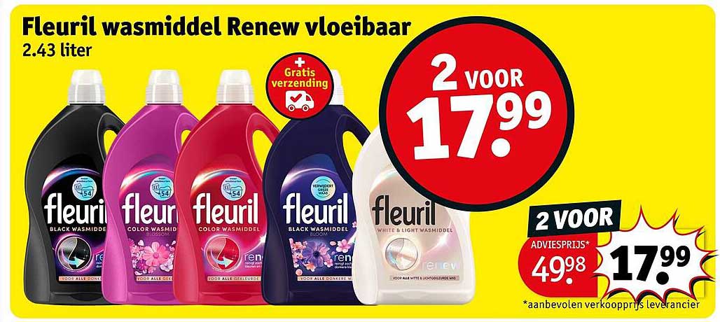 Fleuril wasmiddel Renew vloeibaar 2.43 liter 2 voor 17.99