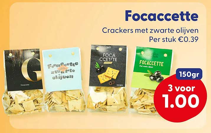Focacette Crackers met zwarte olijven