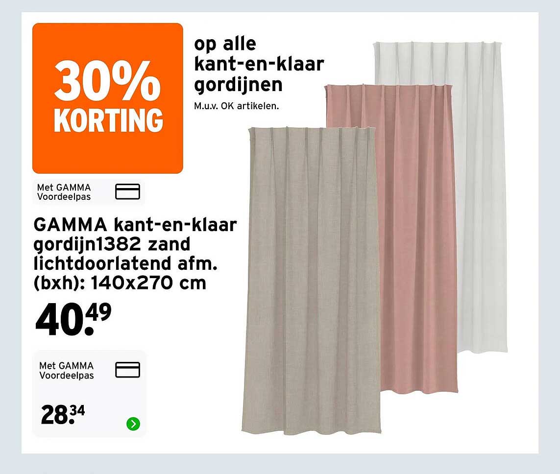 GAMMA kant-en-klaar gordijn1382 zand lichtdoorlatend afm. (bxh): 140x270 cm 30% KORTING