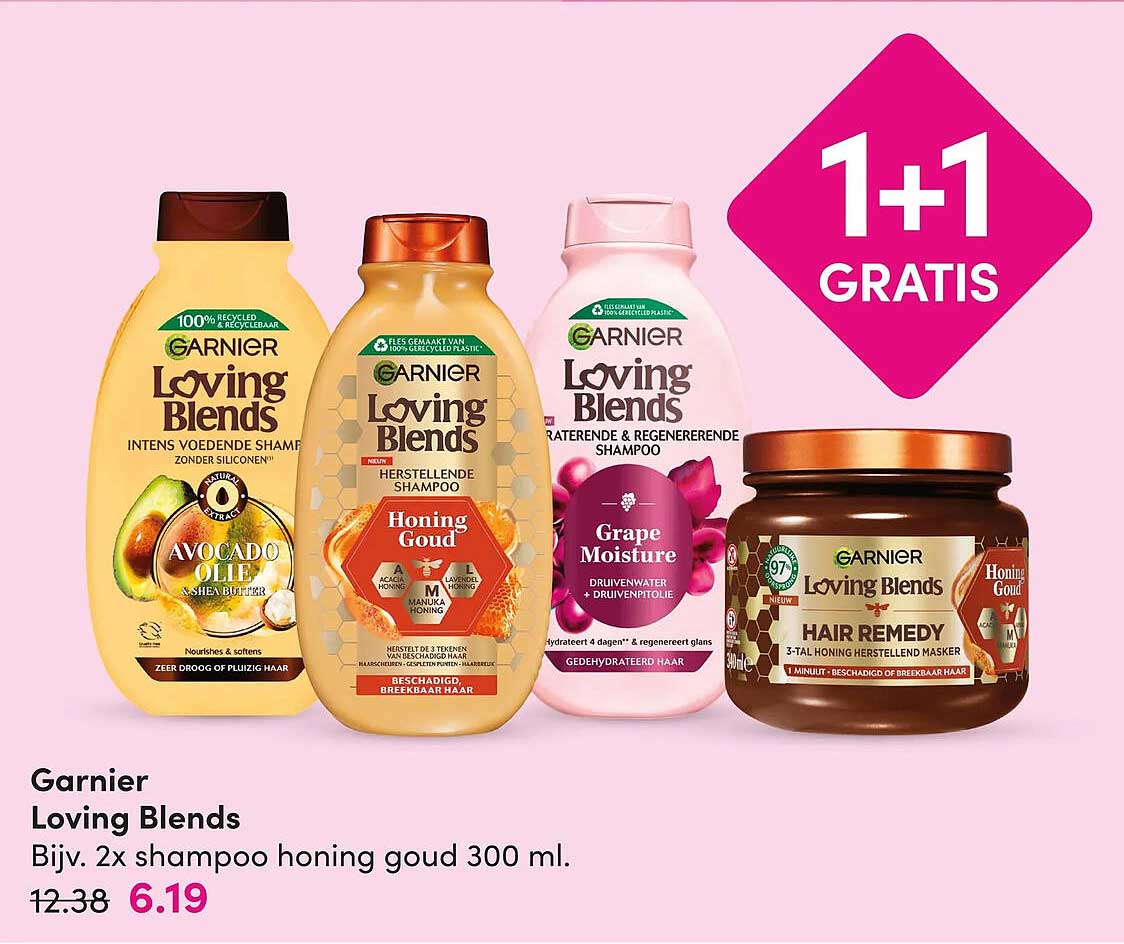Garnier Loving Blends Bijv. 2x shampoo honing goud 300 ml. 1+1 GRATIS