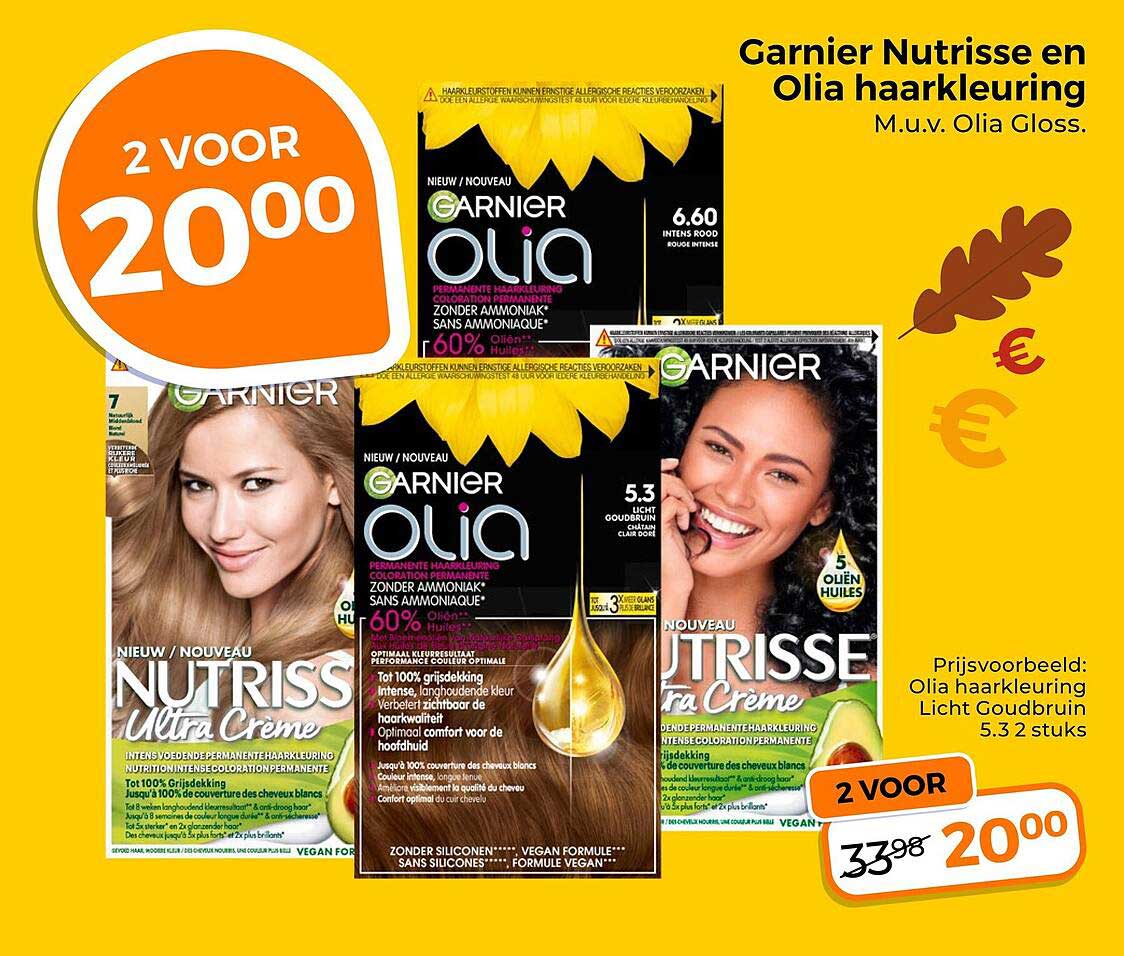 Garnier Nutrisse en Olia haarkleuring M.u.v. Olia Gloss. 2 VOOR 20,00