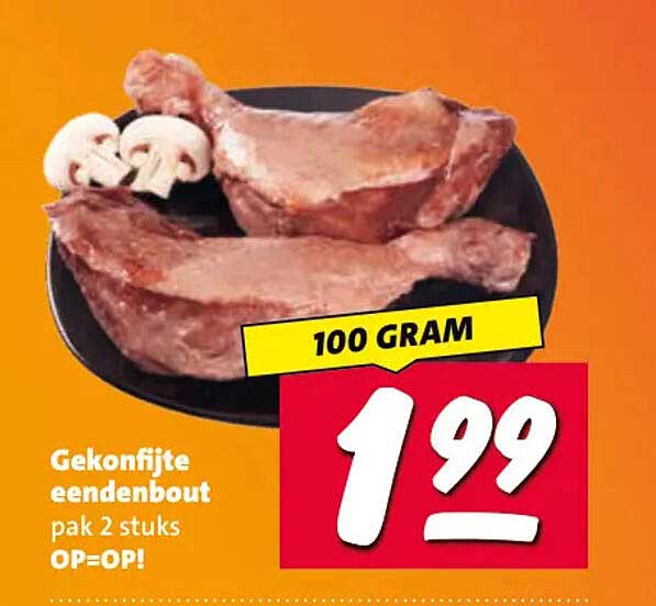 Gekonfijte eendenbout pak 2 stuks OP=OP! 100 GRAM