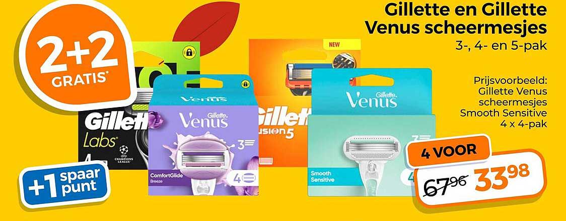 Gillette en Gillette Venus scheermesjes 3-, 4- en 5-pak 2+2 GRATIS