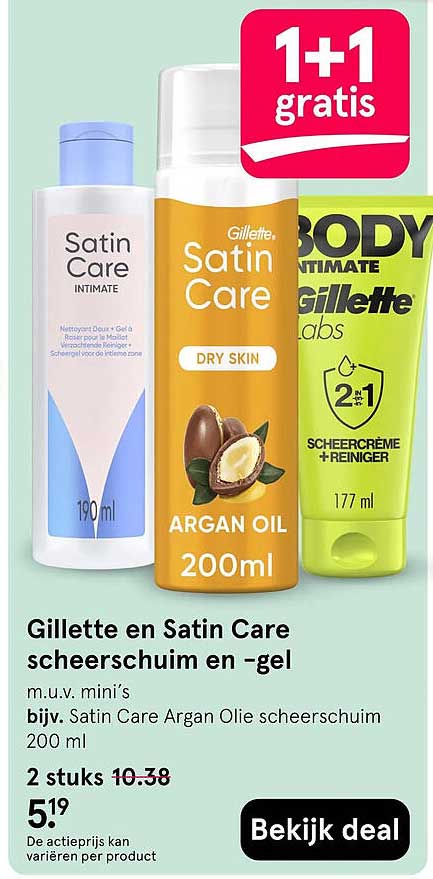 Gillette en Satin Care scheerschuim en -gel 1+1 gratis