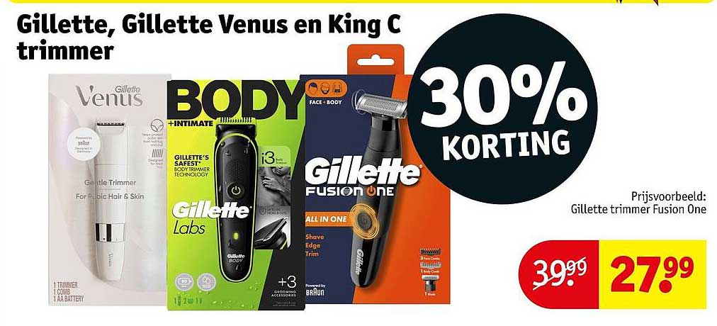 Gillette, Gillette Venus en King C trimmer 30% KORTING