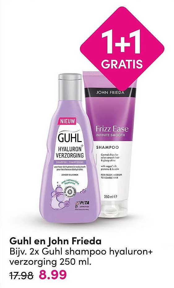 Guhl en John Frieda Bijv. 2x Guhl shampoo hyaluron+ verzorging 250 ml. 1+1 gratis