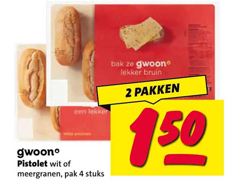 g'woon Pistolet wit of meergranen, pak 4 stuks 2 PAKKEN
