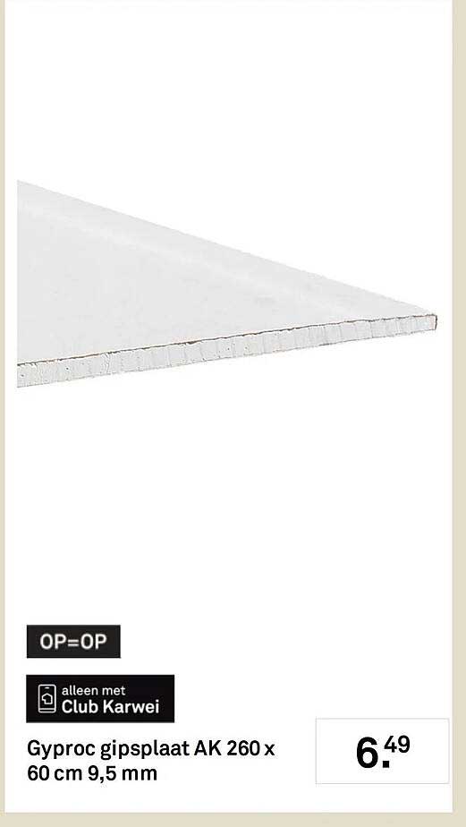 Gyproc gipsplaat AK 260 x 60 cm 9,5 mm OP=OP