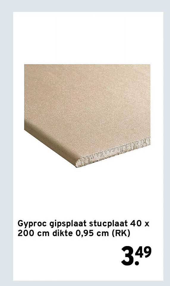 Gyproc gipsplaat stucplaat 40 x 200 cm dikte 0,95 cm (RK)