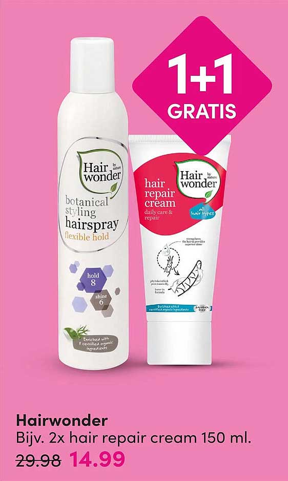 Hairwonder Bijv. 2x hair repair cream 150 ml. 1+1 GRATIS