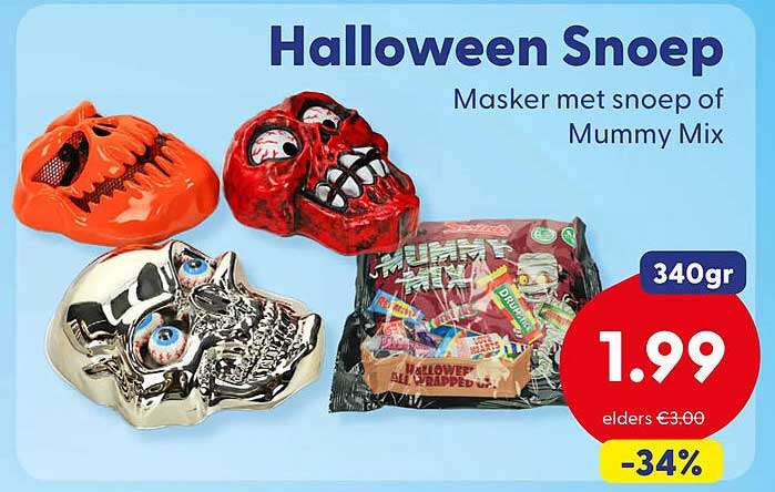 Halloween Snoep Masker met snoep of Mummy Mix 340gr