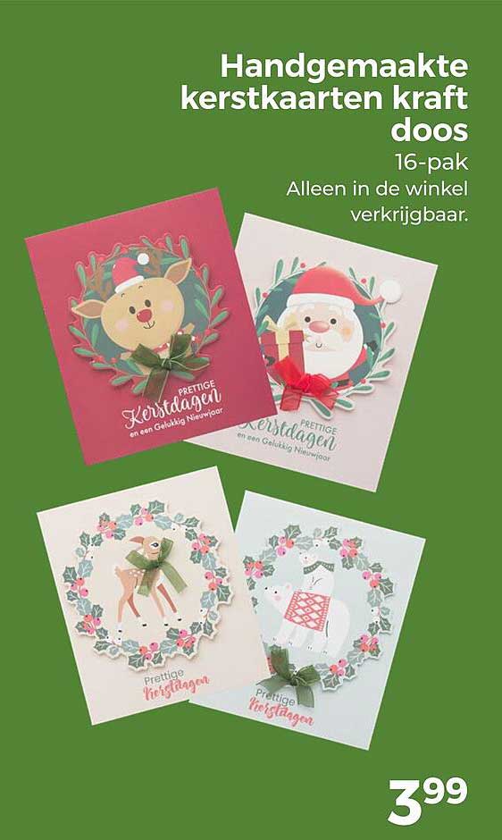 Handgemaakte kerstkaarten kraft doos 16-pak