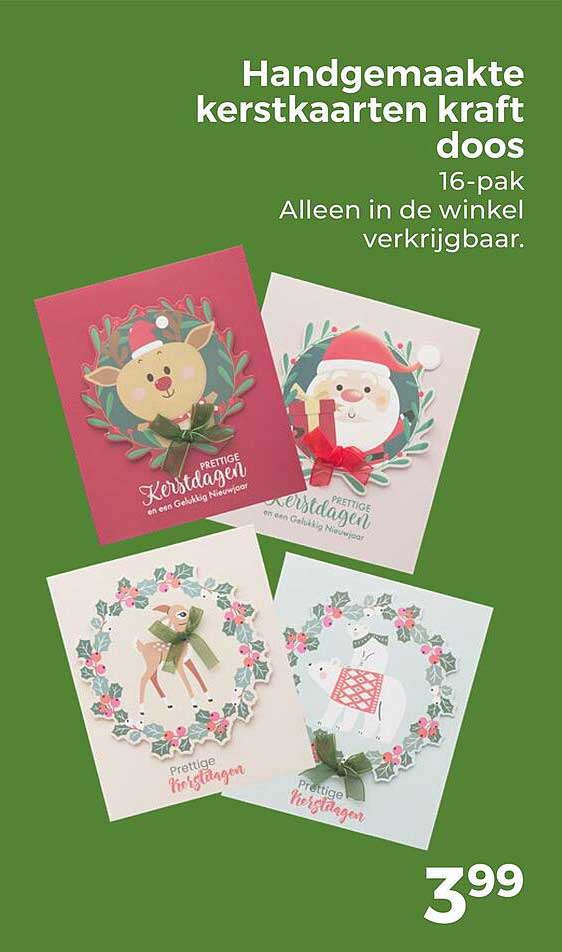 Handgemaakte kerstkaarten kraft doos 16-pak Alleen in de winkel verkrijgbaar.