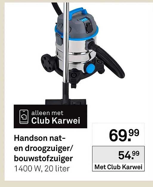 Handson nat- en droogzuiger/bouwstofzuiger 1400 W, 20 liter