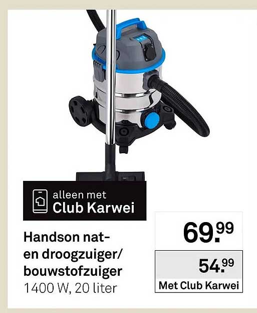 Handson nat- en droogzuiger/bouwstofzuiger 1400 W, 20 liter