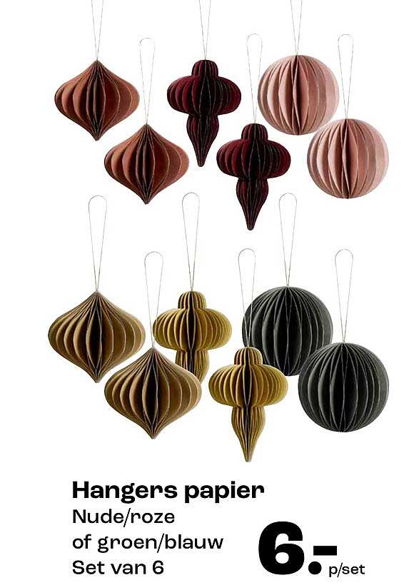 Hangers papier Nude/roze of groen/blauw Set van 6