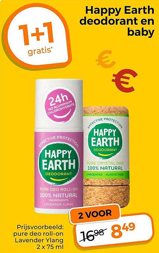 Happy Earth deodorant en baby 1+1 gratis