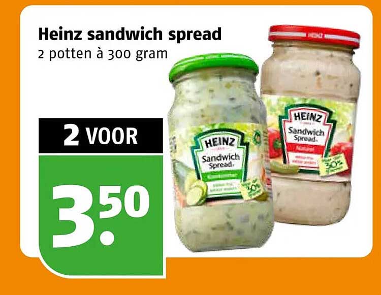 Heinz sandwich spread 2 potten à 300 gram 2 voor 3.50