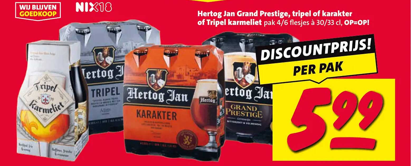 Hertog Jan Grand Prestige, tripel of karakter of Tripel karmeliet pak 4/6 flesjes à 30/33 cl, OP=OP! DISCOUNTPRIJS! PER PAK